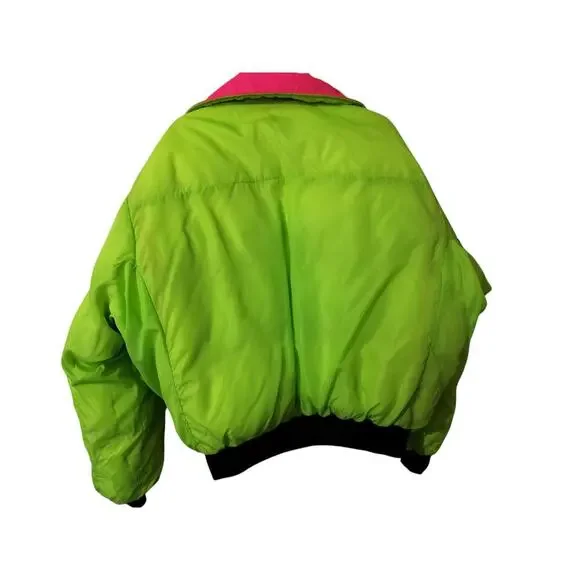 M532)Vtg Columbia Men's (Unisex) Down Puffer Reversible Neon  Zip Jacket Size XL - Picture 4 of 10